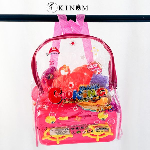 Kids cooking in toy kitchen set