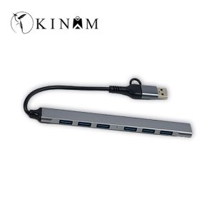 Side view of 7 port Type-C to USB multiport hub slim portable design