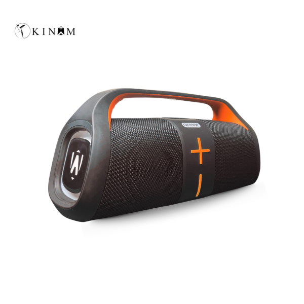 Armor Bass 450 portable Bluetooth speaker front angle view showing speaker driver, fabric body, and carry handle.